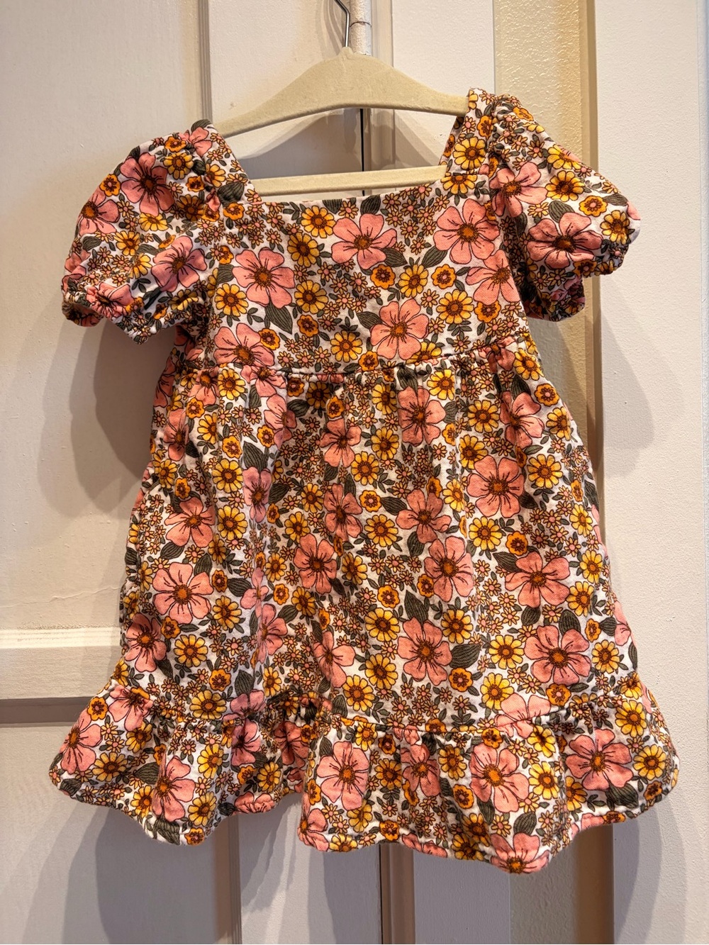 Cat & Jack Pink and Yellow Floral Puff-Sleeve Dress